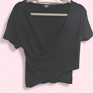 Black Short Sleeve Wrap Top